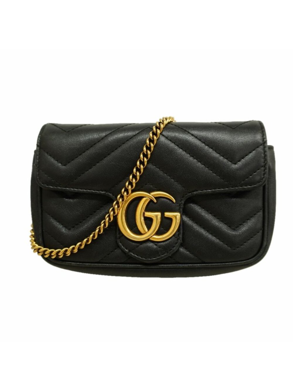 Gucci Shoulder Bag GG Marmont Leather Black Gold